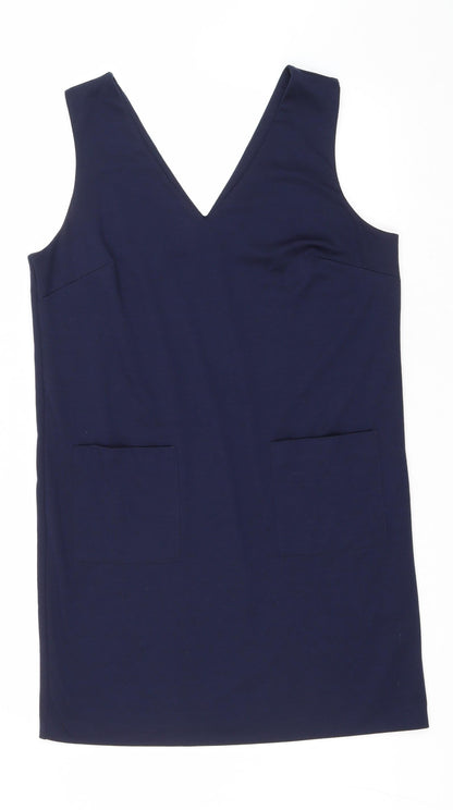 M&Co Womens Blue Polyester Pencil Dress Size 14 V-Neck Pullover