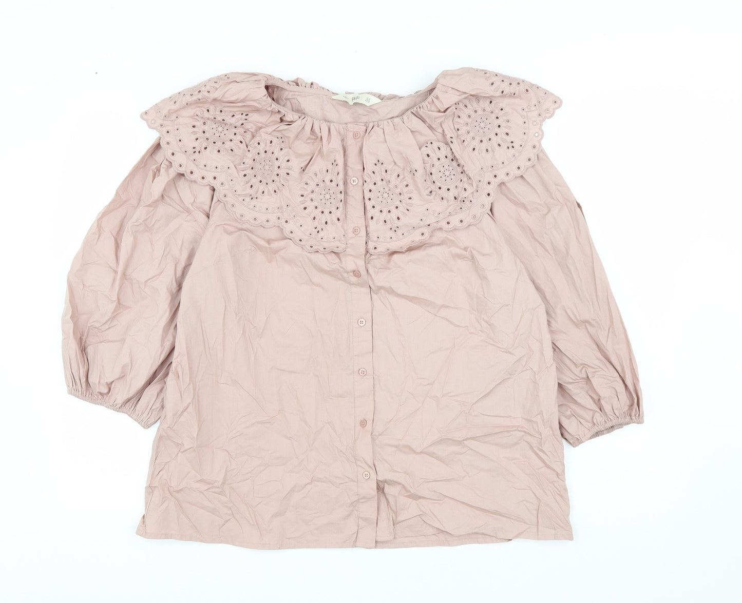 F&F Womens Purple Cotton Basic Button-Up Size 16 Round Neck -