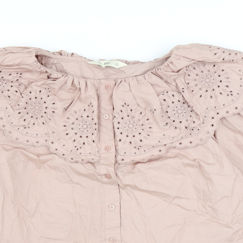 F&F Womens Purple Cotton Basic Button-Up Size 16 Round Neck -