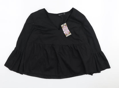 Boohoo Womens Black Polyester Basic Blouse Size 6 V-Neck