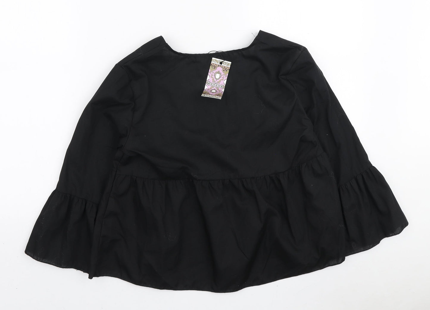 Boohoo Womens Black Polyester Basic Blouse Size 6 V-Neck