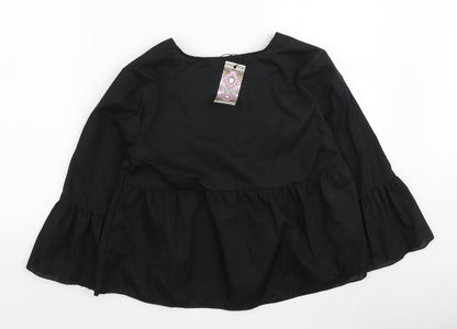Boohoo Womens Black Polyester Basic Blouse Size 6 V-Neck