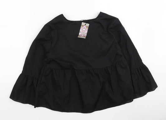 Boohoo Womens Black Polyester Basic Blouse Size 6 V-Neck
