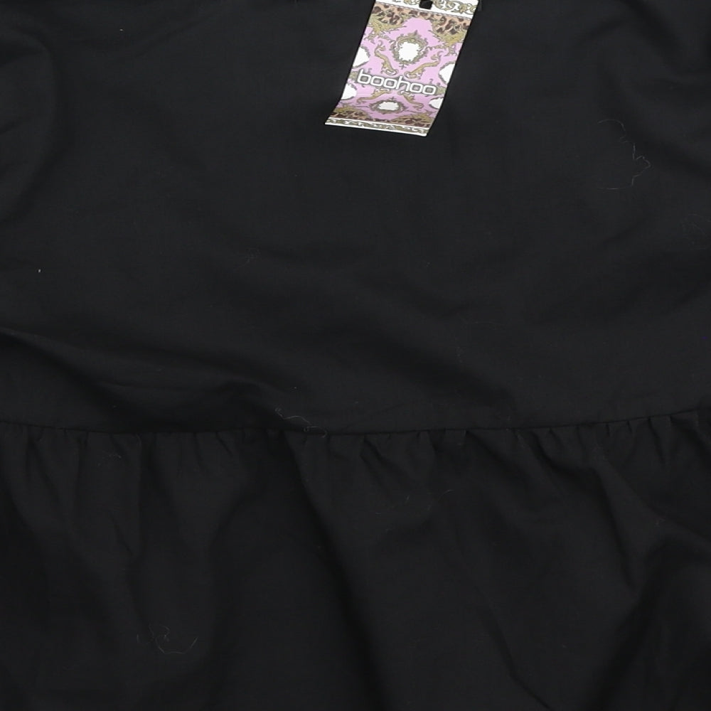 Boohoo Womens Black Polyester Basic Blouse Size 6 V-Neck