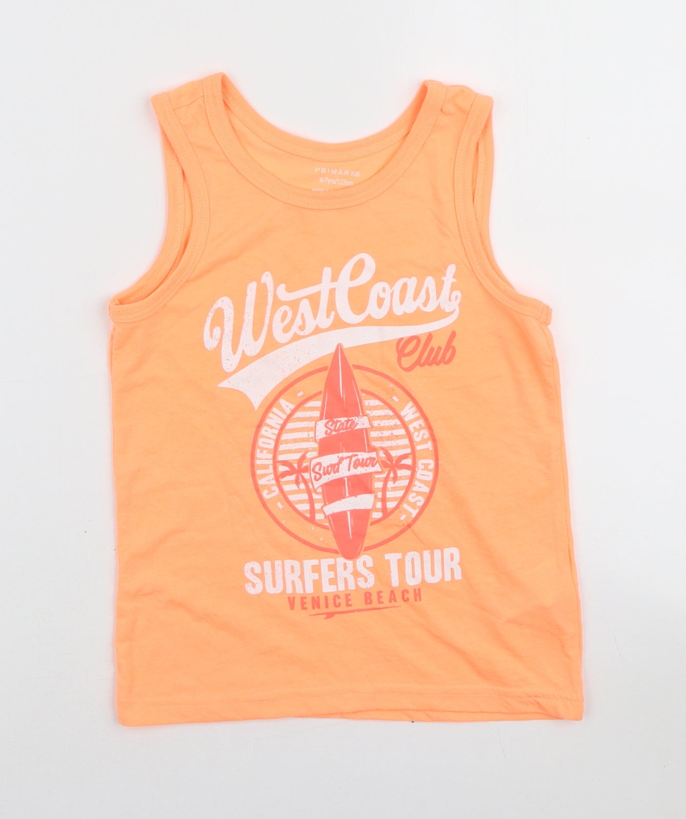 Primark Girls Orange Polyester Basic Tank Size 6-7 Years Scoop Neck Pullover - West Coast