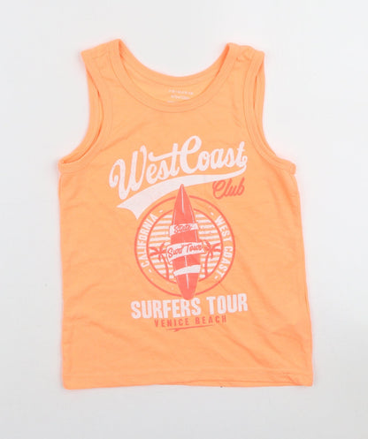 Primark Girls Orange Polyester Basic Tank Size 6-7 Years Scoop Neck Pullover - West Coast