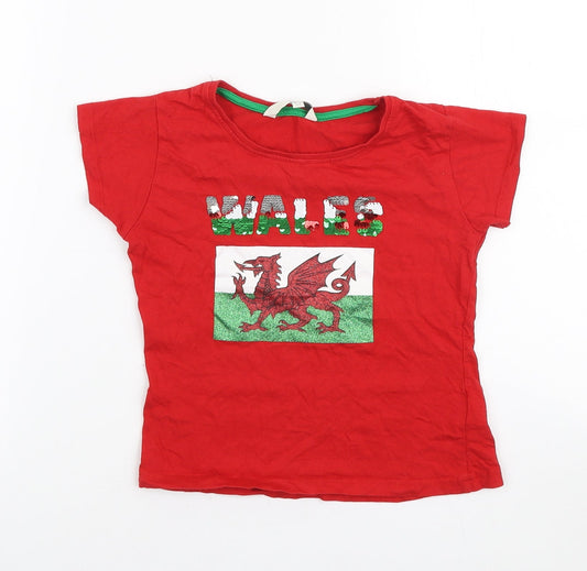 Miss Evie Girls Red Cotton Basic T-Shirt Size 6-7 Years Round Neck Pullover - Wales