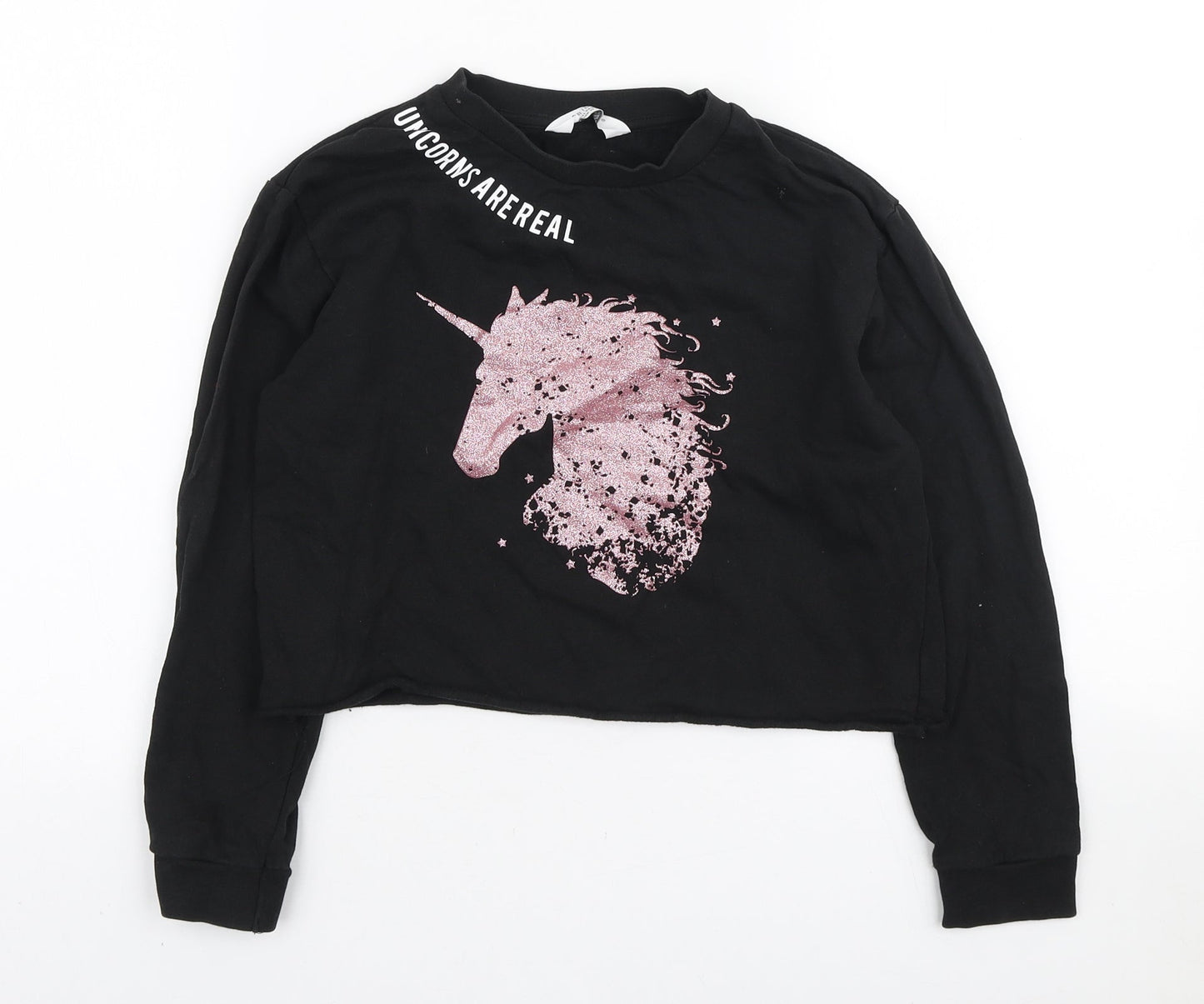 Primark Girls Black Cotton Pullover Sweatshirt Size 10-11 Years Pullover - Unicorns Are Real