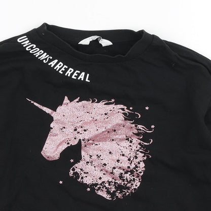 Primark Girls Black Cotton Pullover Sweatshirt Size 10-11 Years Pullover - Unicorns Are Real