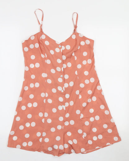 Primark Womens Orange Polka Dot Polyester Playsuit One-Piece Size 8 Button