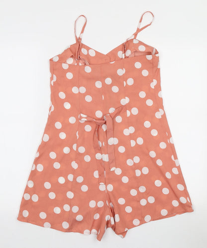 Primark Womens Orange Polka Dot Polyester Playsuit One-Piece Size 8 Button