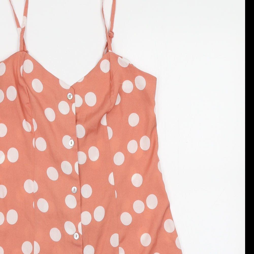 Primark Womens Orange Polka Dot Polyester Playsuit One-Piece Size 8 Button
