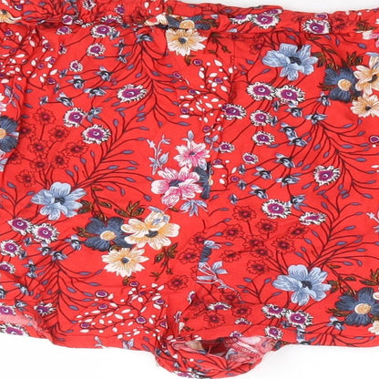 Primark Womens Red Floral Viscose Hot Pants Shorts Size 10 L4 in Regular Drawstring