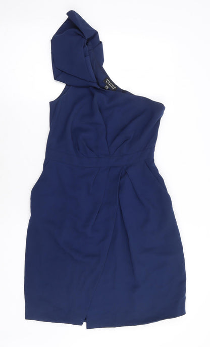 Warehouse Womens Blue Polyester A-Line Size 10 One Shoulder Zip
