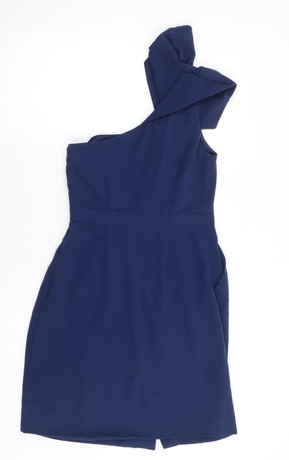Warehouse Womens Blue Polyester A-Line Size 10 One Shoulder Zip
