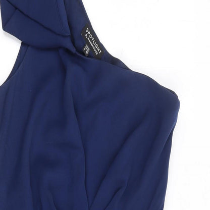 Warehouse Womens Blue Polyester A-Line Size 10 One Shoulder Zip
