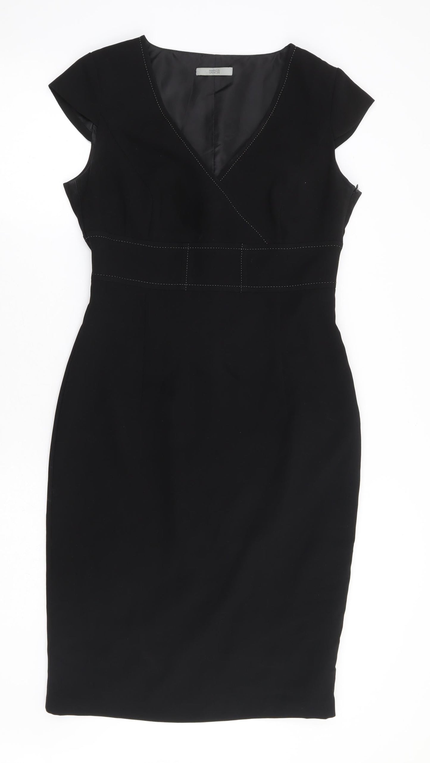 Marks and Spencer Womens Black Polyester A-Line Size 10 V-Neck Zip