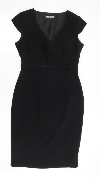 Marks and Spencer Womens Black Polyester A-Line Size 10 V-Neck Zip
