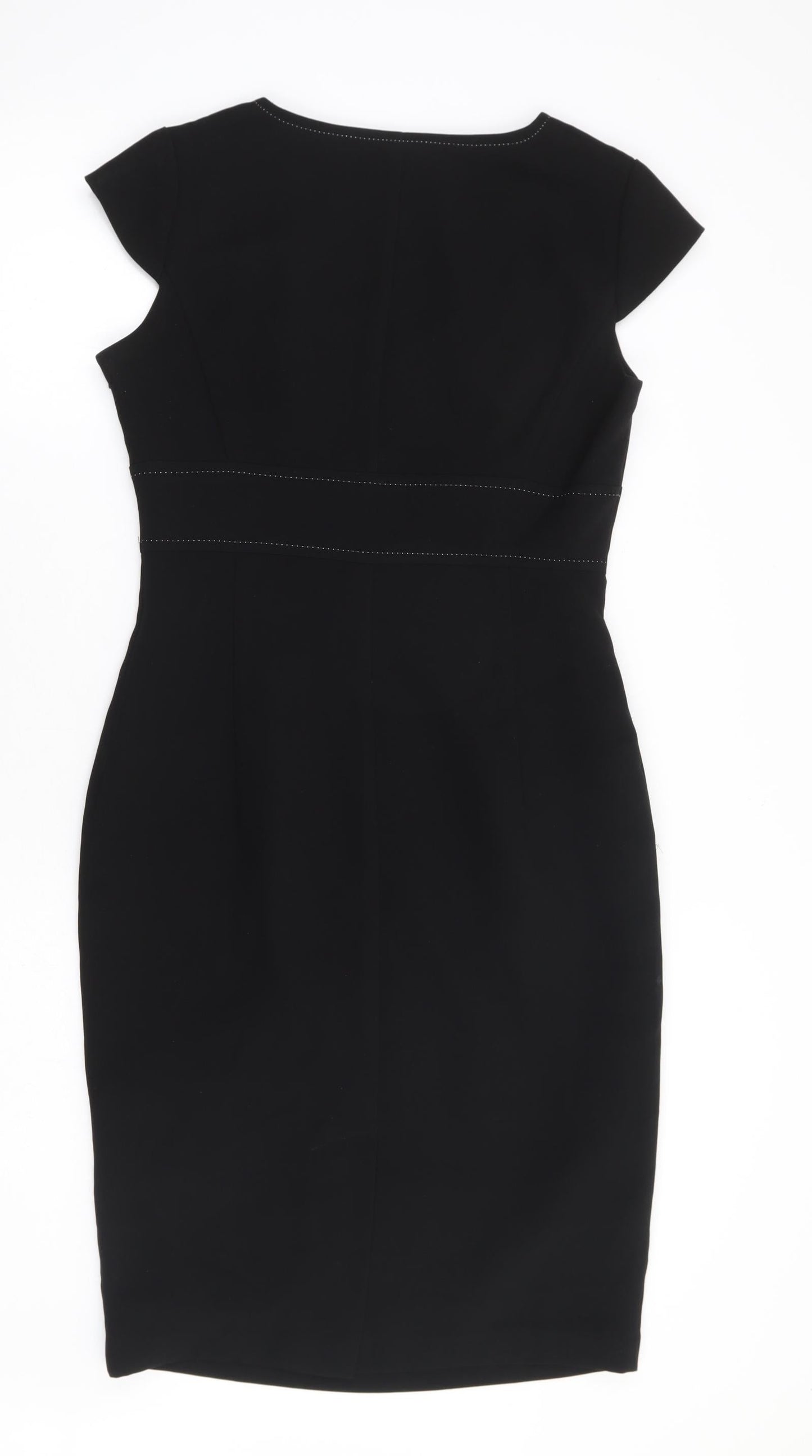 Marks and Spencer Womens Black Polyester A-Line Size 10 V-Neck Zip
