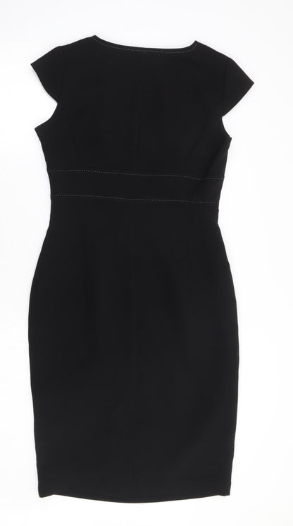 Marks and Spencer Womens Black Polyester A-Line Size 10 V-Neck Zip