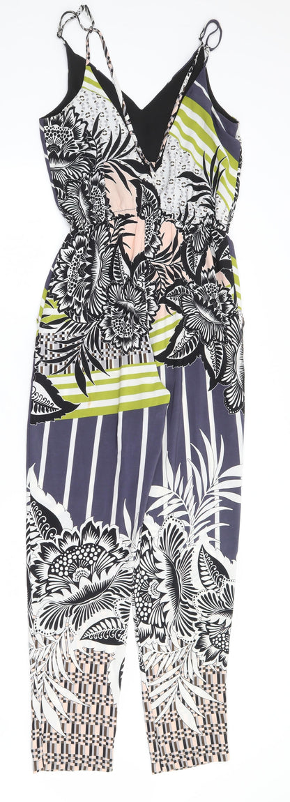 Topshop Womens Multicoloured Floral Polyester Jumpsuit One-Piece Size 6 L27 in Pullover