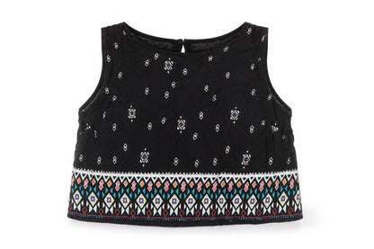 H&M Womens Black Geometric Viscose Cropped Blouse Size 12 Round Neck
