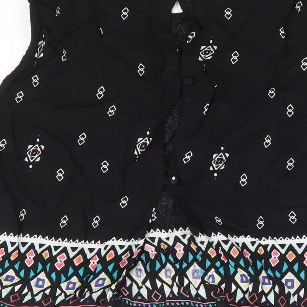 H&M Womens Black Geometric Viscose Cropped Blouse Size 12 Round Neck