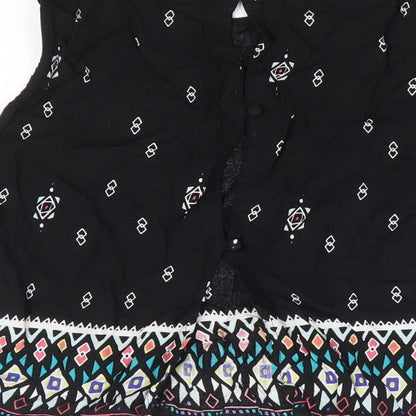 H&M Womens Black Geometric Viscose Cropped Blouse Size 12 Round Neck