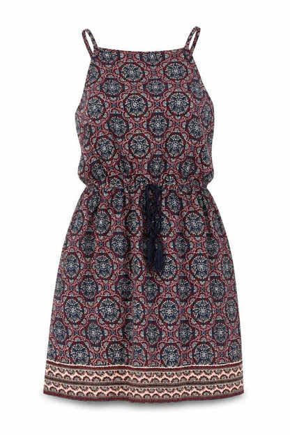 Primark Womens Multicoloured Geometric Polyester Fit & Flare Size 8 Square Neck Drawstring