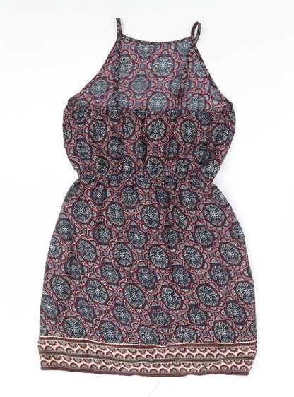 Primark Womens Multicoloured Geometric Polyester Fit & Flare Size 8 Square Neck Drawstring