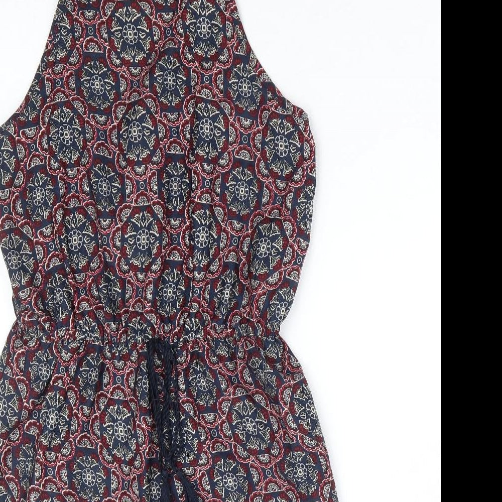 Primark Womens Multicoloured Geometric Polyester Fit & Flare Size 8 Square Neck Drawstring