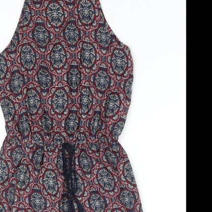 Primark Womens Multicoloured Geometric Polyester Fit & Flare Size 8 Square Neck Drawstring