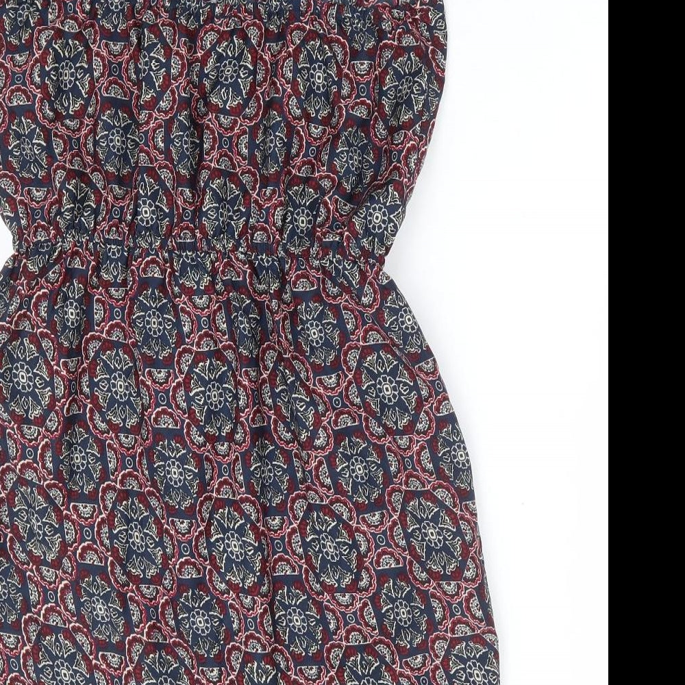 Primark Womens Multicoloured Geometric Polyester Fit & Flare Size 8 Square Neck Drawstring