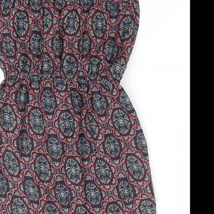 Primark Womens Multicoloured Geometric Polyester Fit & Flare Size 8 Square Neck Drawstring