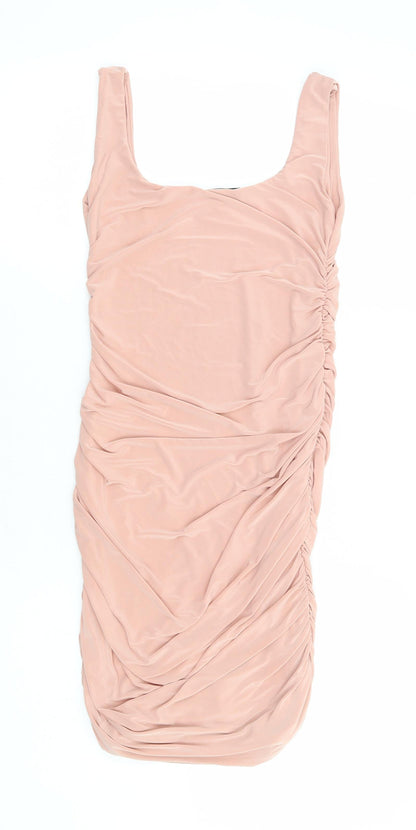 PRETTYLITTLETHING Womens Pink Polyester Bodycon Size 4 Square Neck Pullover