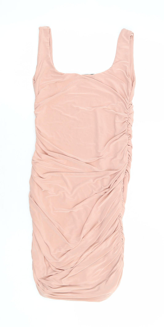 PRETTYLITTLETHING Womens Pink Polyester Bodycon Size 4 Square Neck Pullover