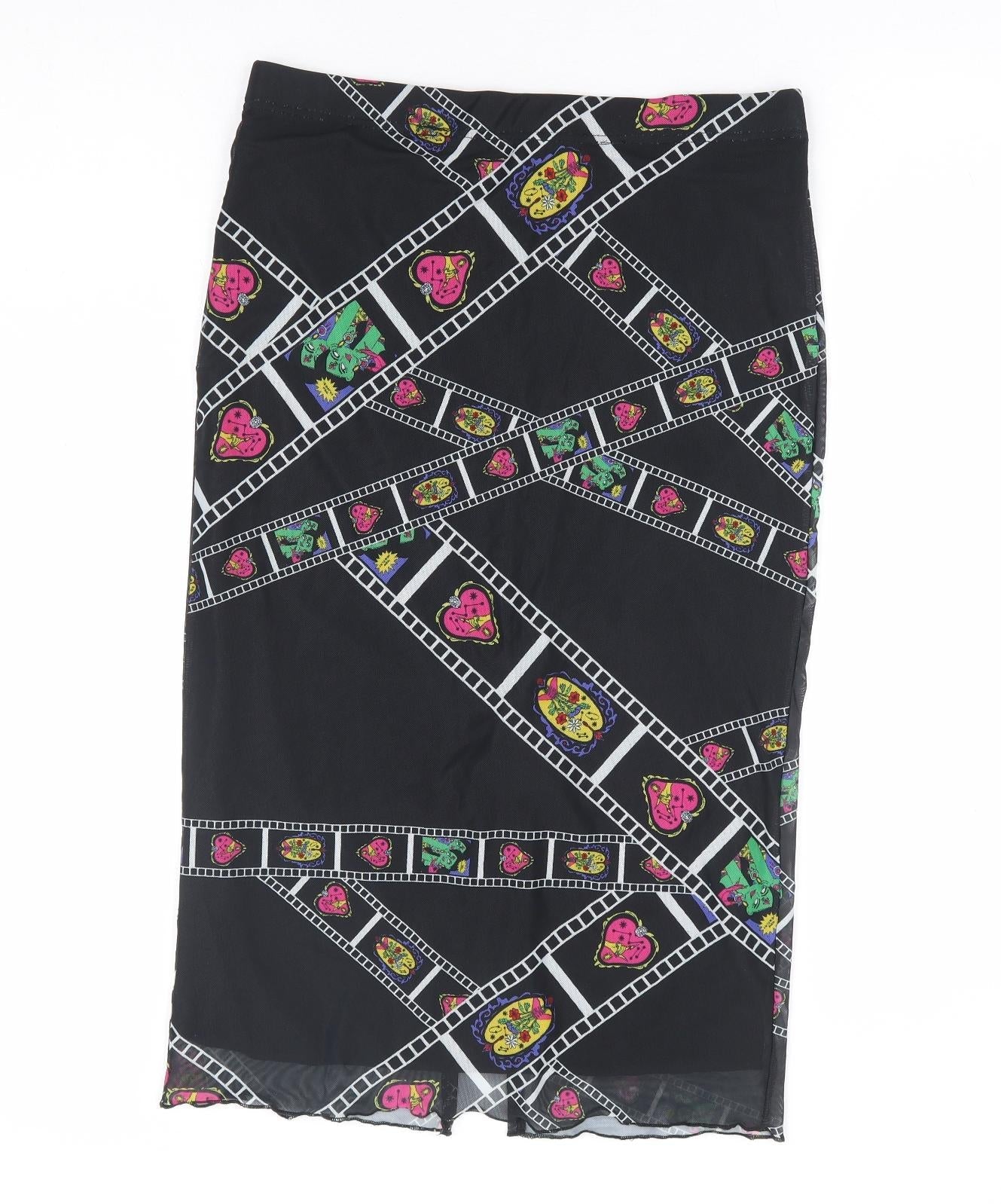 SheIn Womens Black Geometric Polyester Straight & Pencil Skirt Size L Drawstring - Film Reel