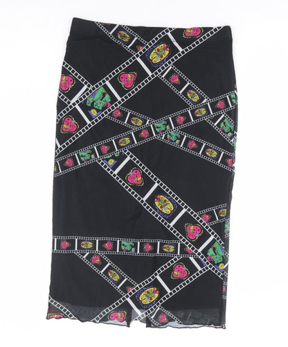SheIn Womens Black Geometric Polyester Straight & Pencil Skirt Size L Drawstring - Film Reel