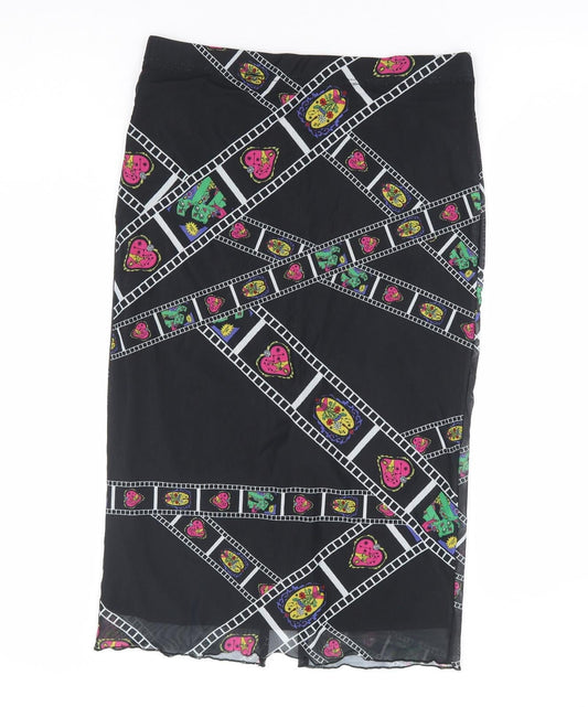 SheIn Womens Black Geometric Polyester Straight & Pencil Skirt Size L Drawstring - Film Reel