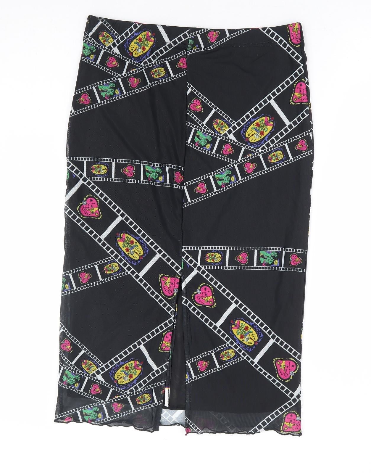 SheIn Womens Black Geometric Polyester Straight & Pencil Skirt Size L Drawstring - Film Reel