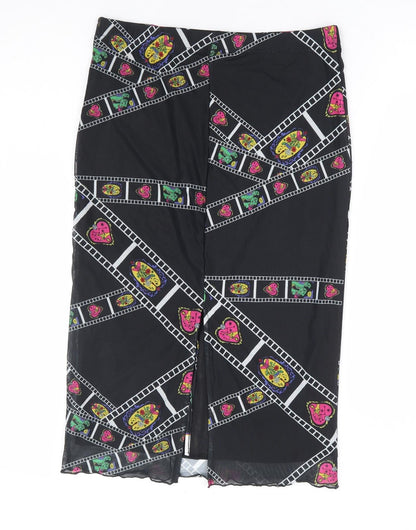 SheIn Womens Black Geometric Polyester Straight & Pencil Skirt Size L Drawstring - Film Reel