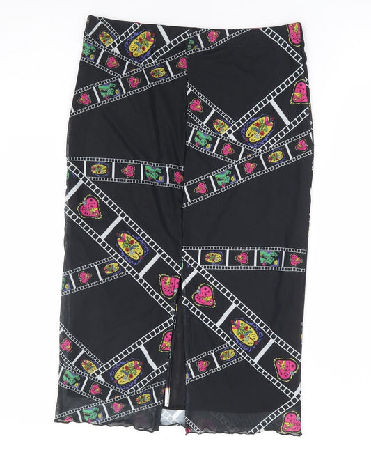 SheIn Womens Black Geometric Polyester Straight & Pencil Skirt Size L Drawstring - Film Reel