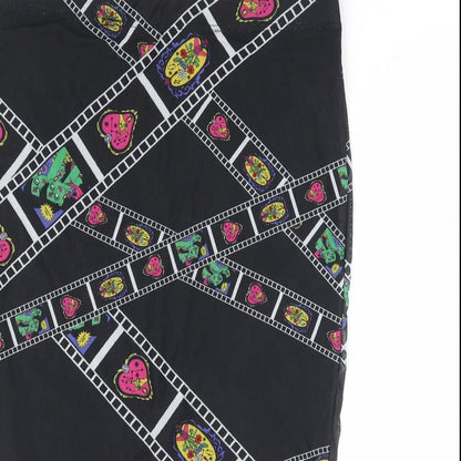 SheIn Womens Black Geometric Polyester Straight & Pencil Skirt Size L Drawstring - Film Reel