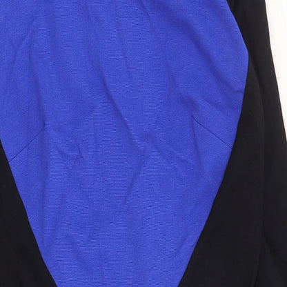 River Island Womens Blue Viscose A-Line Size 14 Round Neck Zip - Colourblock