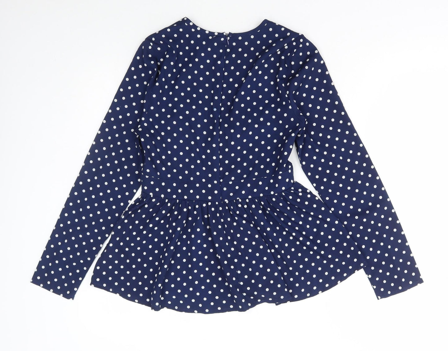Influence Womens Blue Polka Dot Polyester Basic Blouse Size 8 V-Neck