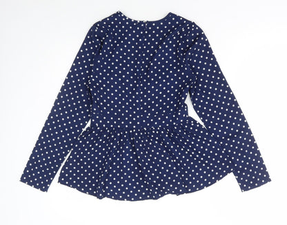 Influence Womens Blue Polka Dot Polyester Basic Blouse Size 8 V-Neck