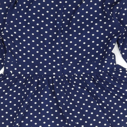 Influence Womens Blue Polka Dot Polyester Basic Blouse Size 8 V-Neck