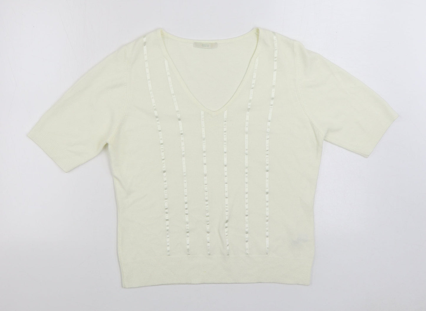 Marks and Spencer Womens Ivory V-Neck Acrylic Pullover Jumper Size 16