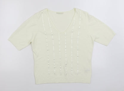 Marks and Spencer Womens Ivory V-Neck Acrylic Pullover Jumper Size 16