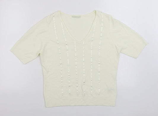 Marks and Spencer Womens Ivory V-Neck Acrylic Pullover Jumper Size 16
